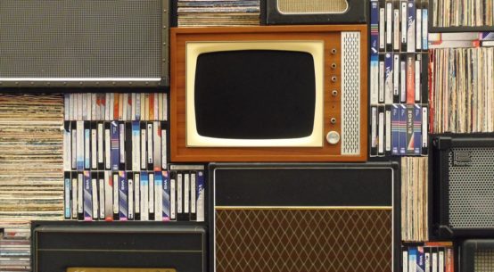 old TV with vhs tapes
